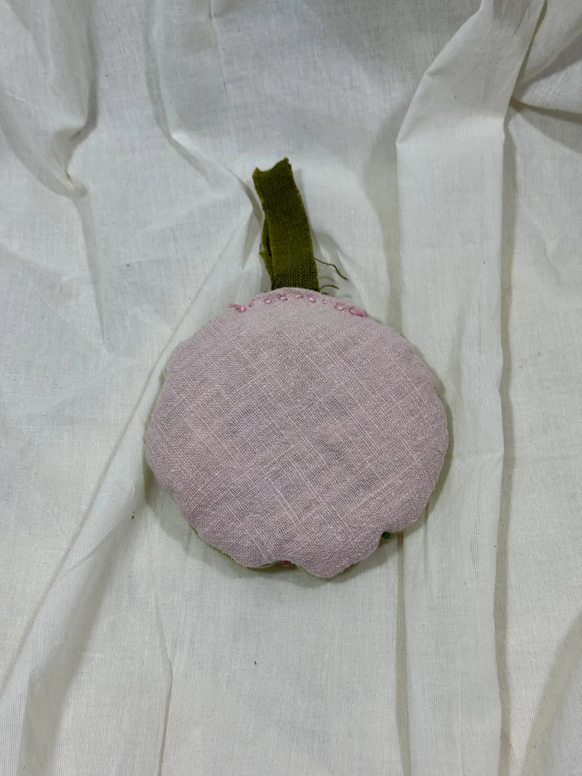 Round lavender embroidered pouch made of linen