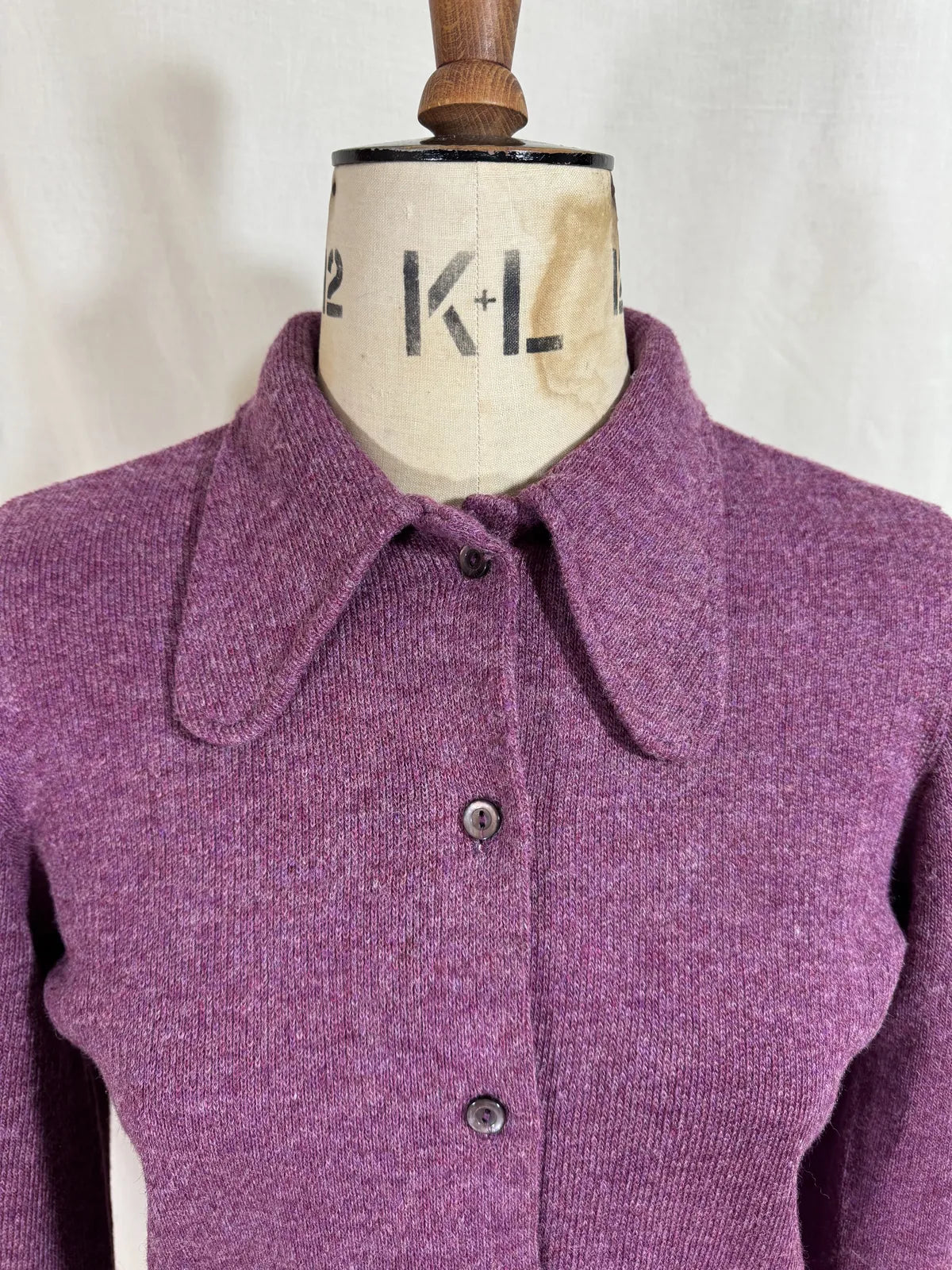 Vintage 1960's Dog Ear Wool Purple Cardigan