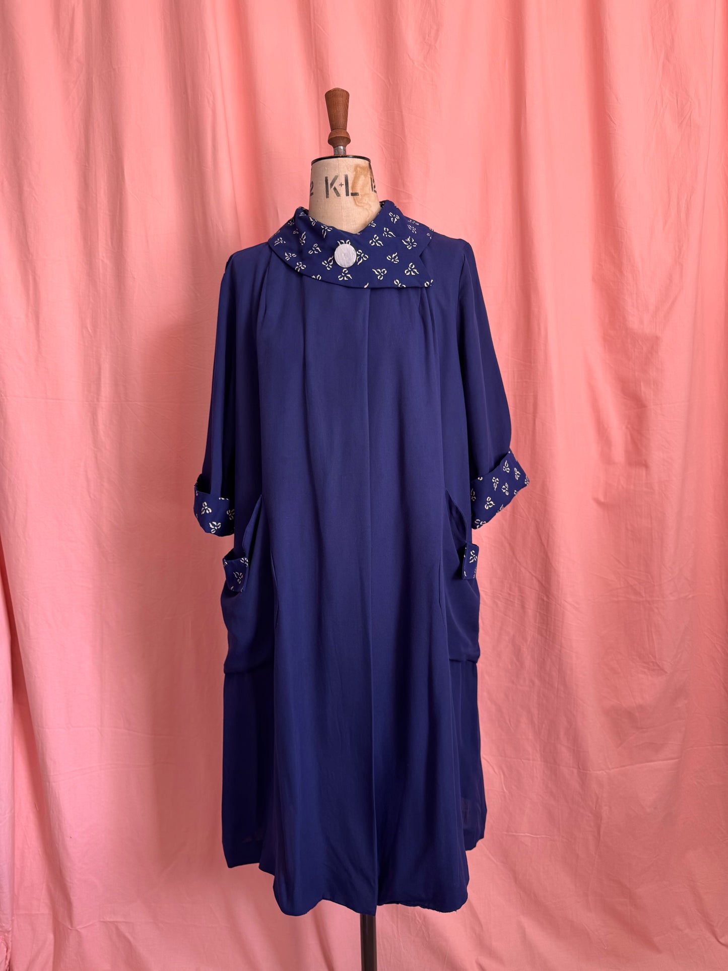 1940’s Rayon Gabardine Cobalt Blue Swing Coat