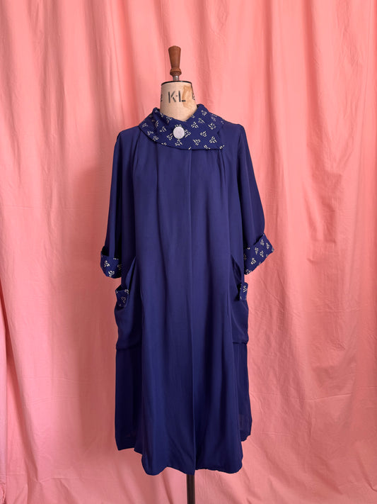 1940’s Rayon Gabardine Cobalt Blue Swing Coat
