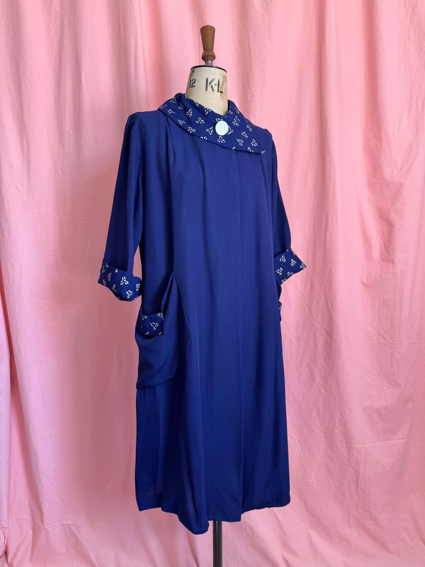 1940’s Rayon Gabardine Cobalt Blue Swing Coat
