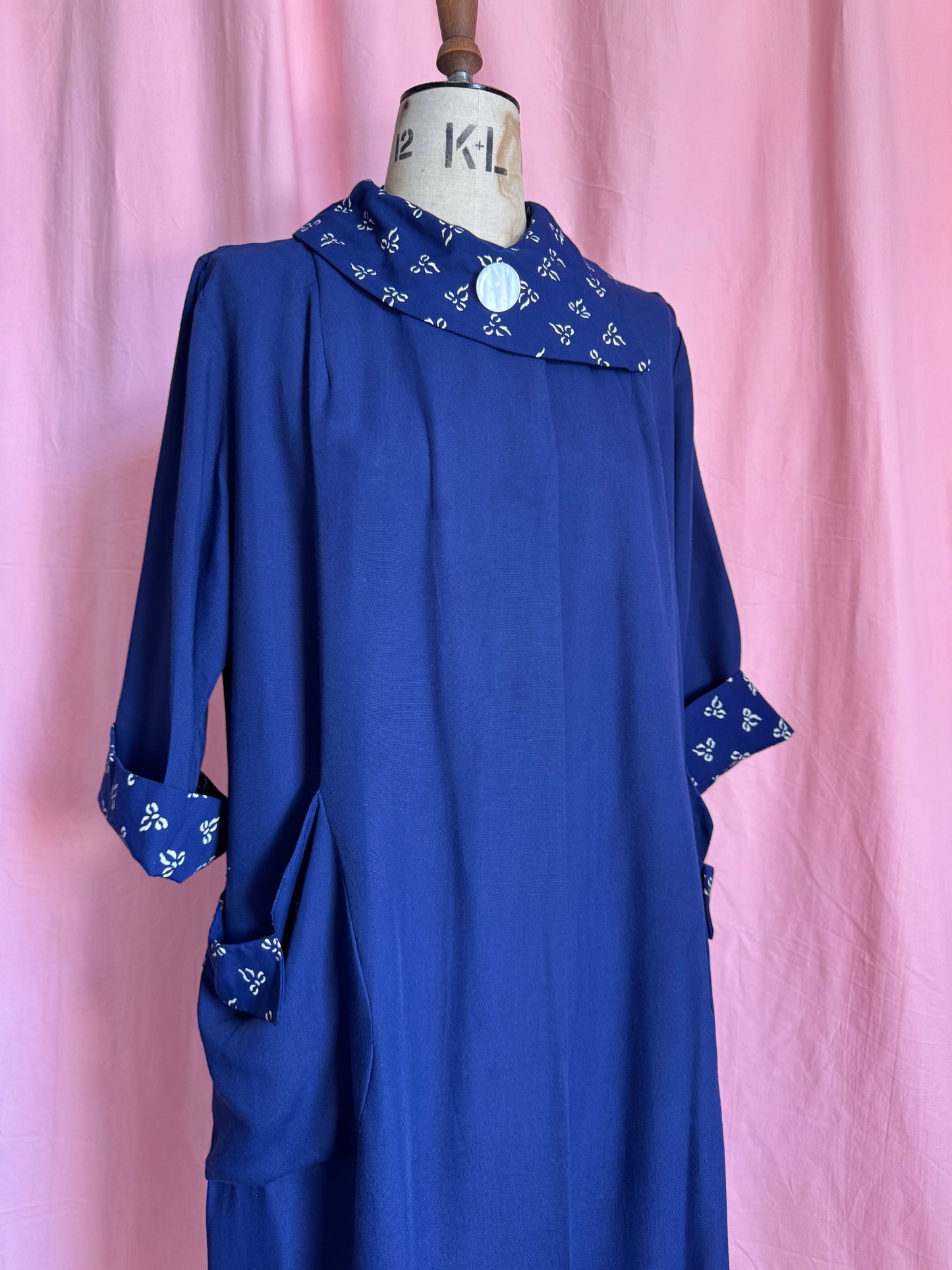 1940’s Rayon Gabardine Cobalt Blue Swing Coat