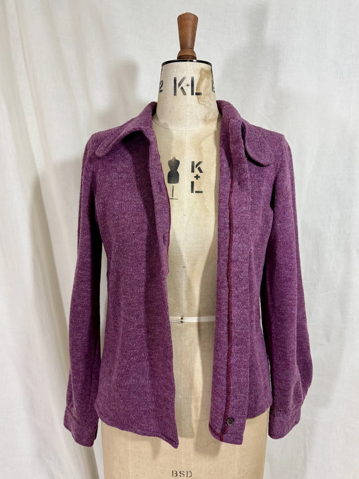 Vintage 1960's Dog Ear Wool Purple Cardigan