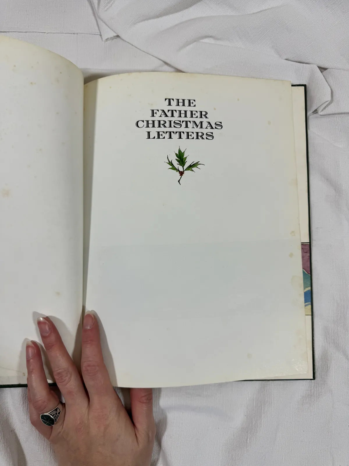 Inside first page of a Hardcover Christmas Book on White background